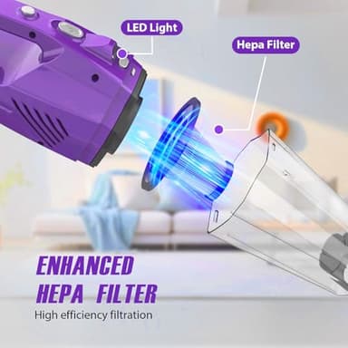 Handheld Vacuum Cordless,Car Vacuum Cleaner Portable Wireless with Powerful Suction/Multi Accessories,Low-Noise Lightweight Mini Hand Vacuum Cordless Rechargeable for Car,Office and Home Cleaning - Image 2