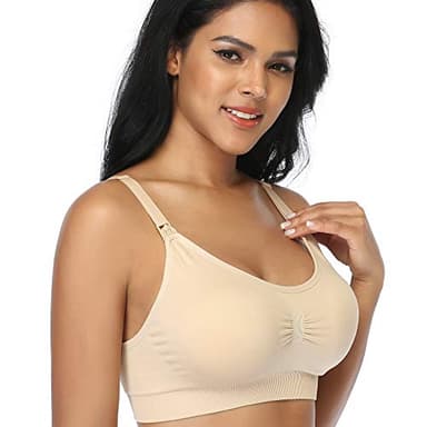 GXXGE 4Pack Nursing Bra for Breastfeeding Maternity Bras Push Up Silk Seamless Pregnancy Bralette Underwear Black Beige Rosered White Medium - Image 4