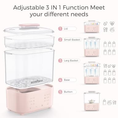 Bottle Sterilizer and Dryer, All-in-One Electric Steam Sterilizer Bottle Sanitizer for Baby Bottles, Pump Parts Accessories Newborn Essential Bottle Warmer for Breastmilk & Thaw (Pink) - Image 6
