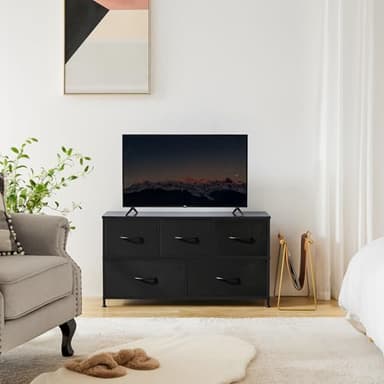 OLIXIS Dresser for Bedroom with 5 Drawers, Wide Chest of Drawers, Fabric Bedroom Dresser with Drawer Organizers, Storage Organizer Unit with Fabric Bins for Closet, Living Room, Hallway - Image 2