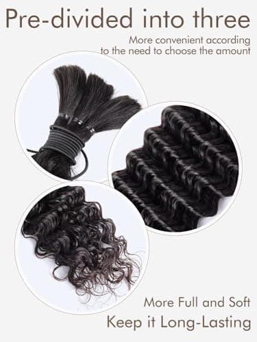 Human Braiding Hair 1 Bundle 50g 24 Inch Deep Water Wave Bulk Human Hair for Braiding No Weft 12A Brazilian Virgin Curly Human Hair Extensions for Boho Braids Wet and Wavy Human Hair Braiding Hair - Image 4