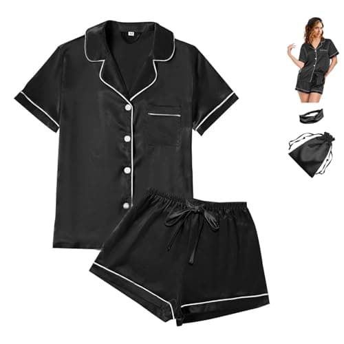 4Pcs Womens Satin Silky Pajama Sets Short Sleeve Shirt XS-4XL Floral Pajamas Set Soft PJ Loungewear Sleepwear - Image 1