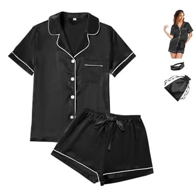 4Pcs Womens Satin Silky Pajama Sets Short Sleeve Shirt XS-4XL Floral Pajamas Set Soft PJ Loungewear Sleepwear - Image 1