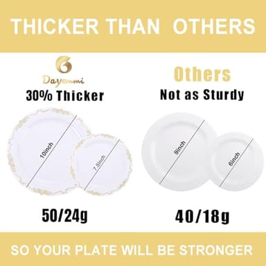 DaYammi 60PCS White and Gold Plastic Plates, Thanksgiving Plates Disposable Heavy Duty Disposable Platos Premium 10inch White Dinner Platos Hard Plastic Plate for Party Wedding Bridal Shower - Image 4