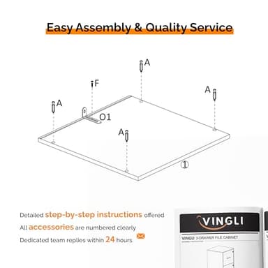 VINGLI 3 Drawer File Cabinet with Lock, Home Office Filing Organizer, for Letter Size File Folder Storage, Wood Tall Vertical Filing Cabinet, Printer Stand, Archivador (White) - Image 8