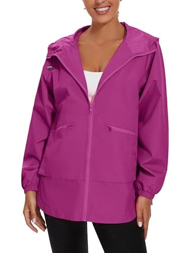 PESION Women's Waterproof Rain Jacket Lightweight Hooded Raincoat for Hiking Travel Outdoor, Violet Berry, XXLarge - Image 3