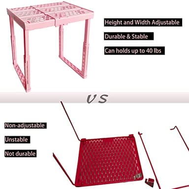 Locker Shelf Adjustable Height and Width, Pink Locker Organizer for Work, Locker Shelves for School Locker, Stack-able Locker Stand Tools for Gym Locker, Locker Accessories Stuff, Pack of 2 - Image 7