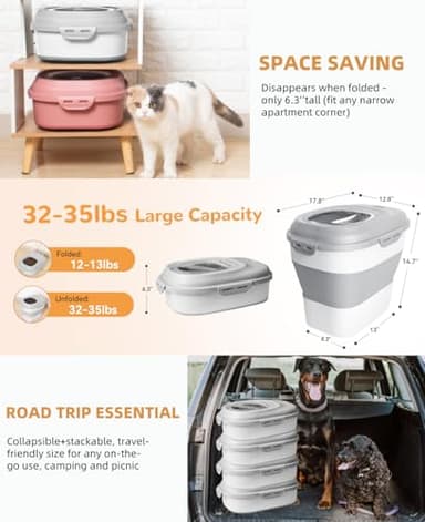 DDMOMMY 30-35 Lbs Dog Food Storage Container Collapsible Dog Food Container with Airtight Lids, Wheels, Scoop and 2pcs Food Storage Containers, Large Pet food storage for Dog, Cat - Image 9