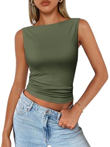 Trendy Queen Women Going Out Summer Tank Tops Spring Casual Basic Cute 2025 Sleeveless Shirt Vacation Fashion Outfit Clothes Army Green XS - Image 1