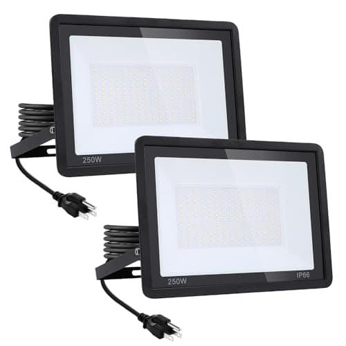 2Pack-250W LED Flood Light Outdoor,27500lm LED Work Light with 6FT US Plug,IP66 Waterproof Exterior Security Lights,6000K Daylight White Outside Floodlights Slim Design for Playground Yard Stadium - Image 1