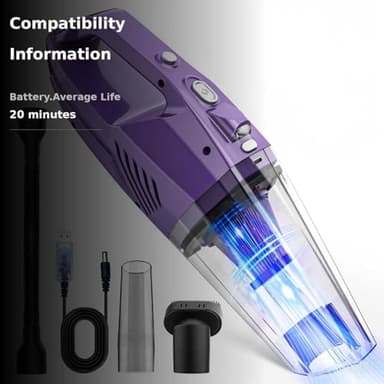 Handheld Vacuum Cordless,Car Vacuum Cleaner Portable Wireless with Powerful Suction/Multi Accessories,Low-Noise Lightweight Mini Hand Vacuum Cordless Rechargeable for Car,Office and Home Cleaning - Image 3
