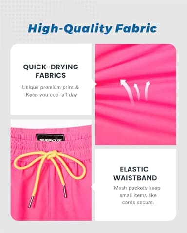 SURF CUZ Mens Swim Trunks with Compression Liner Mens Swimming Trunks 5 Inch Bathing Suit with Zipper Pockets Quick Dry Swim Shorts Pure Bright Pink Large - Image 5