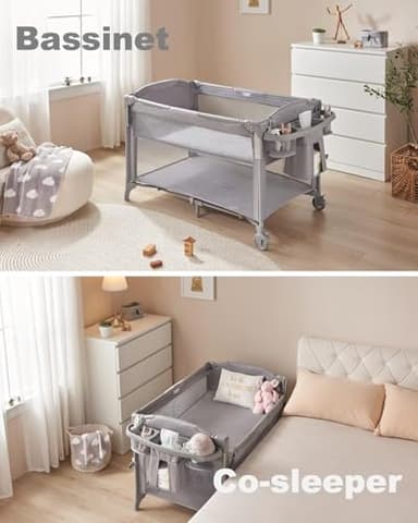 BEKA 4 in 1 Baby Bassinet Bedside Sleeper, Baby Bedside Crib 4 Functions, Bedside Bassinet Crib Sleeper, Playard, Changing Table, Baby Bassinet for Newborn Baby - Image 7