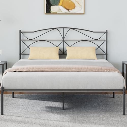 VECELO Full Size Metal Platform Bed Frame with Headboard and Footboard,Sturdy Slats Support Mattress Foundation, No Box Spring Needed,Dark Black - Image 1