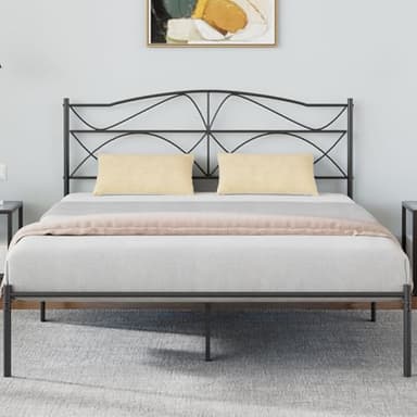 VECELO Full Size Metal Platform Bed Frame with Headboard and Footboard,Sturdy Slats Support Mattress Foundation, No Box Spring Needed,Dark Black - Image 1
