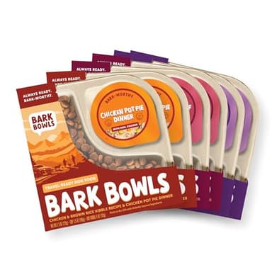 Bark Bowls On The Go Dog Food, Chicken Pot Pie Dinner, Turkey Fare Dinner & Homestyle Beef Dinner Variety Pack - 7.5 oz Tray (6 Count), Made in The USA - Image 1