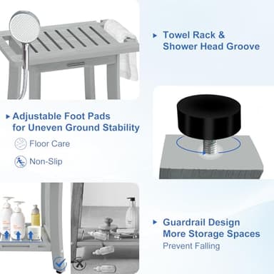 KingPavonini HDPS Shower Benches for Inside Shower to Sit on, Waterproof Shower Stool for Shaving Legs, Heavy Duty 400LBS Shower Seat with Storage Shelf, Shower Chair for Bathroom/Indoor/Outdoor Use - Image 6