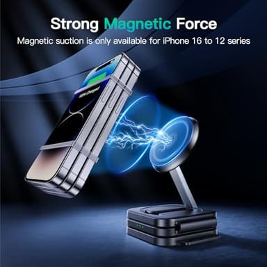 JARGOU 3 in 1 Charging Station for iPhone 16/15/14/13/12 Series, Travel Charger for Multiple Devices for AirPods 4/3/2/Pro,Wireless Charger Magnetic Charging for Apple Watch S10 Series(Black) - Image 2