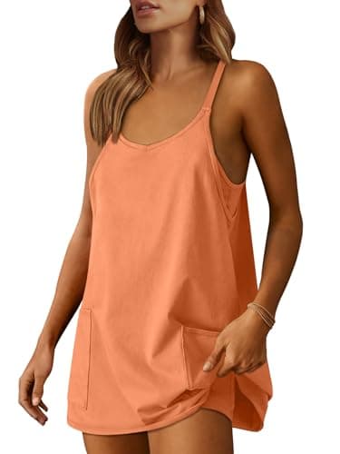 Prinbara Women Athletic Tennis Dress Summer Workout Sports Mini Romper Dress Built in Shapewear Shorts Sundress 2025 Outfits Pumpkin Small - Image 1