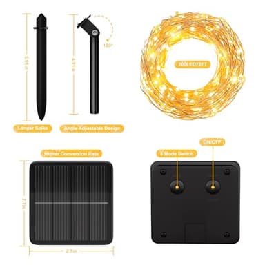 Selarlyt 200 LED 72Ft Solar String Lights for Outside, Solar Fairy Lights for Outside Waterproof with 8 Modes, Twinkle Light for Patio Tree Christmas Party Wedding Decor(Warm White) - Image 6