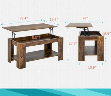 FDW Lift Top Coffee Table with Hidden Compartment and Storage Shelf Wooden Lift Tabletop for Home Living Room Reception Room Office,39.4",Brown - Image 3
