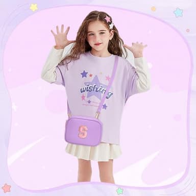 Viverte Toddler Purse Little Girl Crossbody Purse Initial PU Leather Crossbody Bags for Girls Personalized Birthday Christmas Gifts for 6 7 8 9 10 Year Old Girl (Lavender S) - Image 2