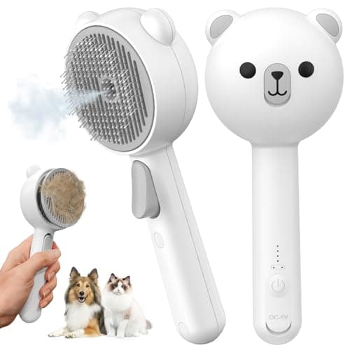 Cat Steam Brush, Self Cleaning Pet Spray Hair Removal Comb with Release Button, 3 In 1 Cat Brush for Indoor Cats for Shedding, Waterproof Pet Grooming Brushes for Long Short Haired Dogs Cats - Image 1