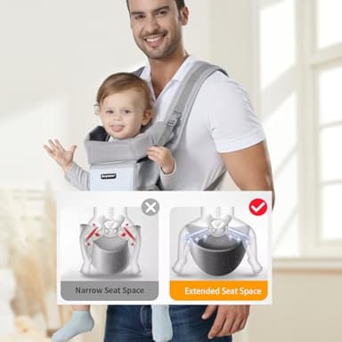 KIYUMI Baby Carrier with Hip Seat, 6- in-1 Baby Carrier Newborn to Toddler, Ergonomic M Position, Head Support and Breathable Mesh,Adjustable Removable Baby Sling Carrier (7-45 lbs), Grey - Image 4