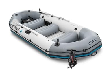 INTEX 68376EP Mariner 4 Inflatable Boat Set: Includes Deluxe 54in Boat Oars and High-Output Pump – Wear-Resistant Keel – Removable Fishing Rod Holders – 4-Person – 1100lb Weight Capacity - Image 1