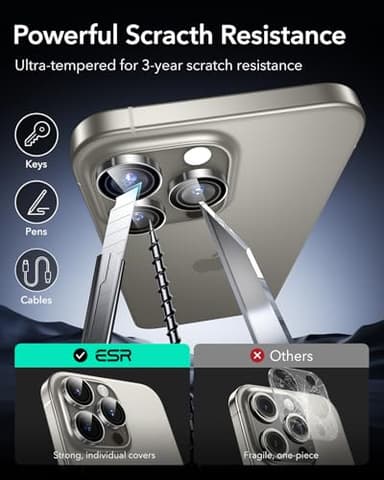 ESR for iPhone 17 Pro Max/17 Pro/16 Pro Max/16 Pro/15 Pro Max/15 Pro/14 Pro Max/14 Pro Camera Lens Protector, Ultra-tough HD Individual Lens Protectors, Ultra-thin Tempered Glass, 1 Pack, Titanium - Image 7