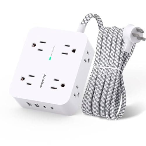 Surge Protector Power Strip - HANYCONY 8 Outlets 4 USB (2 USB C) Charging Ports, Multi Plug Outlet Extender, 5Ft Braided Extension Cord, Flat Plug Wall Mount Desk Charging Station for Home Office ETL - Image 1