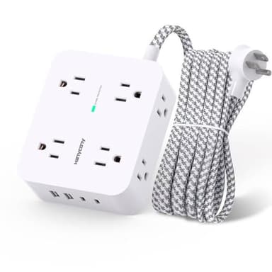 Surge Protector Power Strip - HANYCONY 8 Outlets 4 USB (2 USB C) Charging Ports, Multi Plug Outlet Extender, 5Ft Braided Extension Cord, Flat Plug Wall Mount Desk Charging Station for Home Office ETL - Image 1