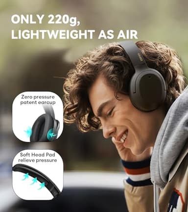 Edifier W820NB Plus Hybrid Active Noise Cancelling Headphones - LDAC Codec - Hi-Res Audio Wireless & Wired - Fast Charge - 49H Playtime - Over Ear Bluetooth V5.2 Headphones- Black - Image 4