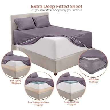 Hearth & Harbor Bed Sheets, Luxury Soft 6 Piece Bed Sheet Set Extra Deep Pocket Fitted Sheets Fits Mattress up to 21", Double Brushed Bedding Sheets & Pillowcases, Queen, Prpulish Gray - Image 3