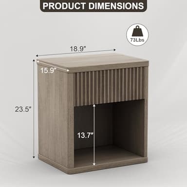 Sunny Heart Night Stand Scandinavian Nightstand with Fluted Drawer Storage End Table Modern Mid Century Wood Bedside Table for Bedroom Sofa Couch Office - Antiqued Brown Oak - Image 2