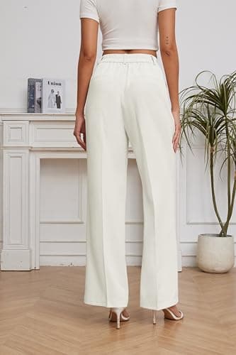 FUNYYZO Women Suit Pants Wide Leg Pants High Elastic Waisted in The Back Business Work Trousers Long Straight White - Image 6