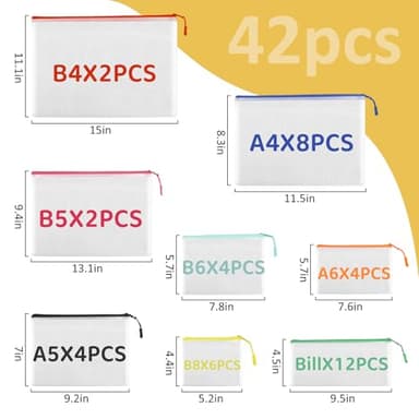 YOPCDJ 42pcs Mesh Zipper Pouch Bags, Puzzle Bag for Organizing Storage,12 Colors for Puzzles Board Game Storage, 8 Sizes for Reusable Plastic Zip Organizer for Travel - Image 2