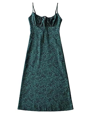 Omoone Womens Floral Dress Low-Cut Square Neck Spaghetti Strap Tie Bodycorn 90s Y2k Sun Dresses (01Green, Medium) - Image 1