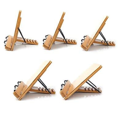 wishacc Bamboo Book Stand, Adjustable Book Holder Tray and Page Paper Clips-Cookbook Reading Desk Portable Stable Hard-Wearing Lightweight Bookstand-Textbooks Books - Image 3