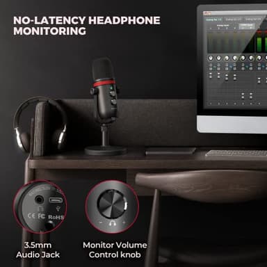 AUDIOPRO USB Microphone, Computer Condenser Gaming Mic for PC/Laptop/PS4/5, Headphone Output, Volume Control, USB Type C Plug and Play, LED Mute Button, for Streaming, Podcast, Studio Recording - Image 5