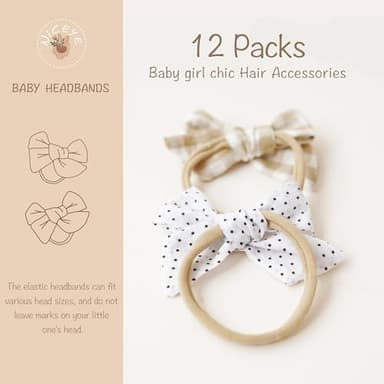 Niceye Handmade Hair Accessories: 12 Packs of Stretchy Nylon Headbands and Bows for Newborns, Infants, Toddler Girls - Image 2
