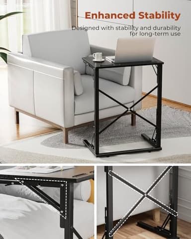 Evermagin 21''Wx28''H Folding TV Tray for Eating, Small Foldable C-Shaped Tray Table with Tablet and Phone Slots, Slide Under Couch Side Table for Recliner, Living Room, Bedroom, Black - Image 9