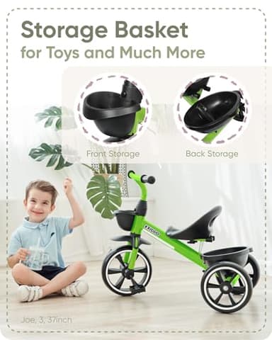 KRIDDO Tricycles Age 24 Month to 4 Years, Toddler Kids Trike for 2.5 to 5 Year Old, Gift for 2-4 Year Olds , Green - Image 4