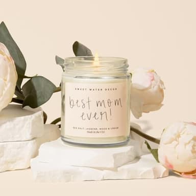 Sweet Water Decor, Best Mom Ever Candle - Sea Salt, Jasmine, Cream, and Wood Scented Soy Wax Candle for Mom - 9oz Clear Jar, 40 Hour Burn Time, Made in The USA - Image 6