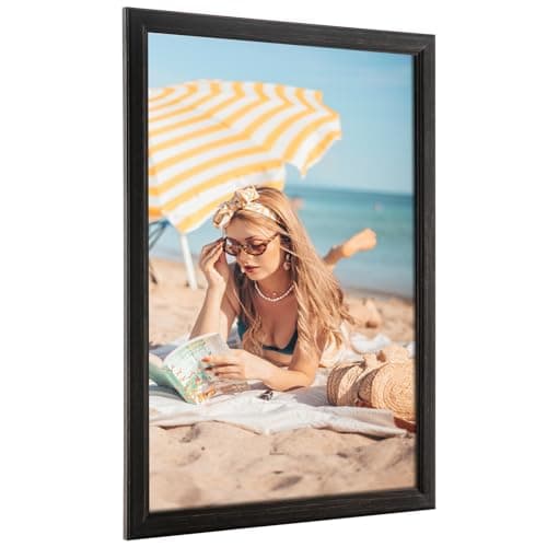 20x24 Wood Frame Black, Rustic Natural Wooden 24x20in Poster Picture Frame, Distressed 20 x 24inch Woodgrain Gallery Photo Frame with HD Plexiglass, Horizontal Vertical Wall Mounting Display 1pcs - Image 1