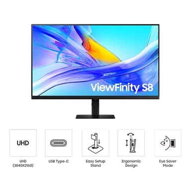 Samsung 32” ViewFinity S8 (S80UD) 4K UHD IPS HDR10 High Resolution Monitor, USB-C, Built-in Speakers, Ergonomic Stand, Built-in KVM Switch, Intelligent Eye Care, LS32D808UBNXGO, 2025 - Image 2