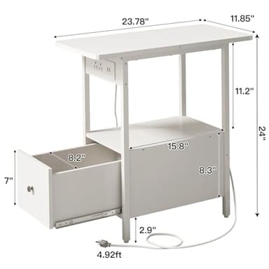 LIDYUK End Table with Charging Station, Narrow Side Table with Drawer and USB Ports & Power Outlets, Nightstand Bedside Tables for Small Spaces, Bedroom, Living Room, White - Image 3