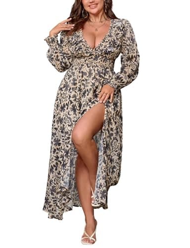 Family Photo Dress for Women: Long Sleeve Wedding Guest Dress - Mother of The Bride Dresses for Women Plus Size - Maternity Fall Dresses Black Floral - Image 1