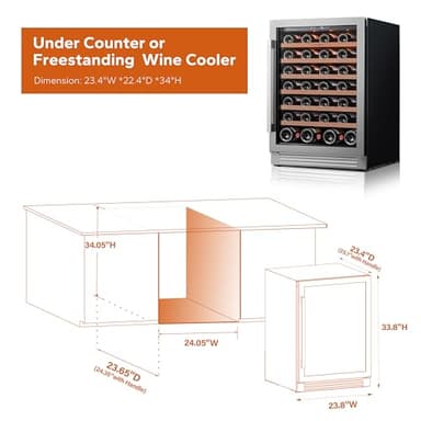 Ca'Lefort 24 Inch Wine Fridge, 54 Bottle Wine Cooler Refrigerator, 40-65°F Wine Refrigerator Glass Door, 3 LED Wine Fridge, Built-in or Freestanding Wine Fridge for Home/Bar/Kitchen (5.65 cu.ft) - Image 4