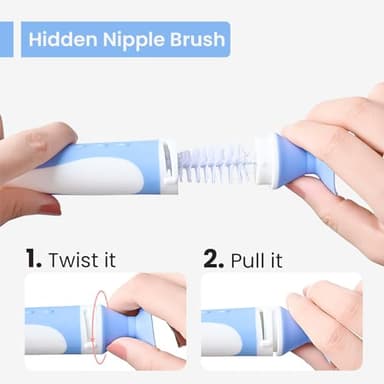 Ariseno 5-in-1 Baby Bottle Cleaner Set, Including Nylon & Silicone Bottle Brush, Cap, Straw & Nipple Brushes, BPA-Free (Grey) - Image 4